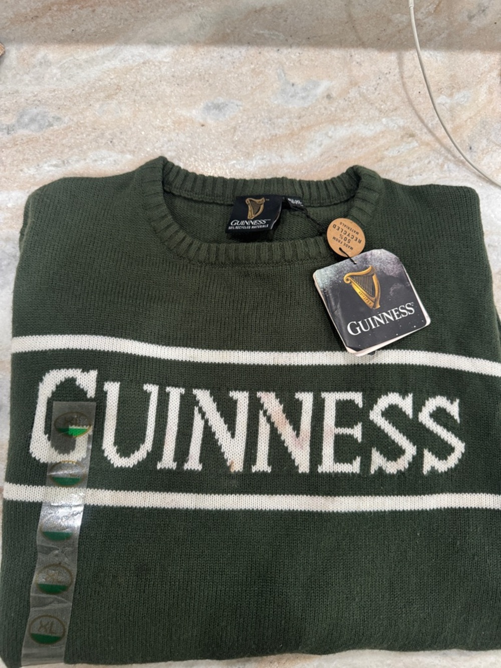 VINTAGE Guinness Men's Crewneck Sweater in Forest Green with White Logo size XL
